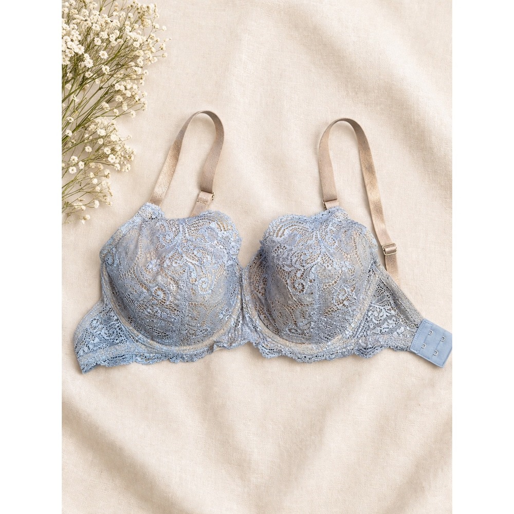 Third Love Lace Balconette‎ Bra 30G Light Blue Underwire Support Lingerie